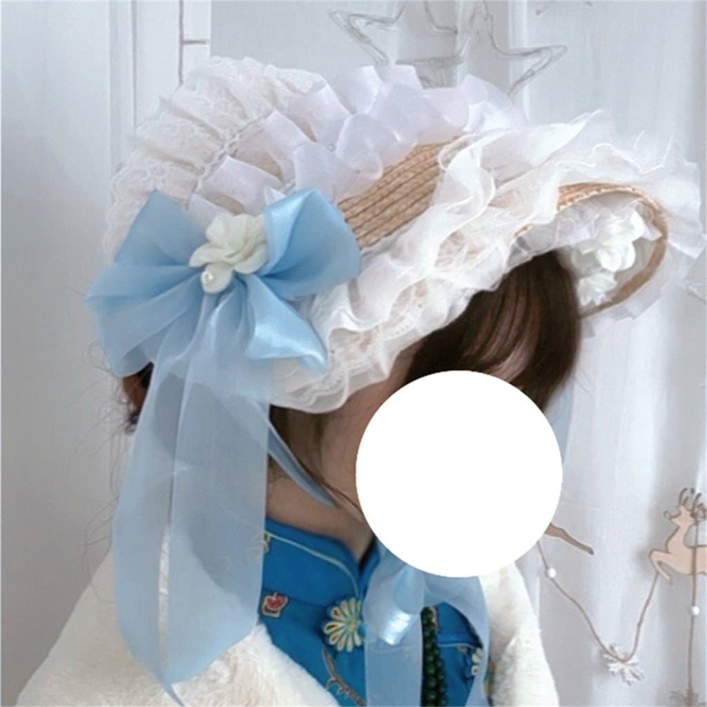 Victorian Lace Straw Bonnet Hat For Women And Girls With Bowknot Ribbon Great For TeaParties AndC0sp1ayEvent