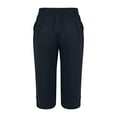 thumbnail image 6 of Linen Capri Pants for Women Summer Knee Length Straight Leg Pant Casual Loose Beach Bermuda Clothes with Pockets Blue S, 6 of 7