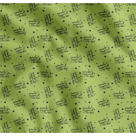 Soimoi Green Cotton Voile Fabric Star & Miracle Happened All The Time Text Fabric Prints By Yard 42 Inch Wide