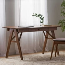 Wood with Drawers Computer Small Spaces Gaming Study Home Office Desks Work Student PC Desk for Bedroom, Escritorios para Cuartos Walnut Color 57 inch