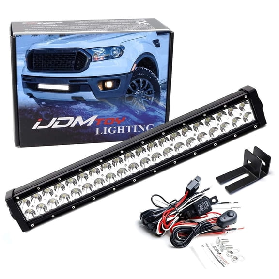 Lower Grille Mount 20-Inch LED Light Bar Kit For 2019-up Ford Ranger, Includes (1) 120W High Power LED Lightbar, Lower Bumper Opening Mounting Brackets & On/Off Switch Wiring Kit
