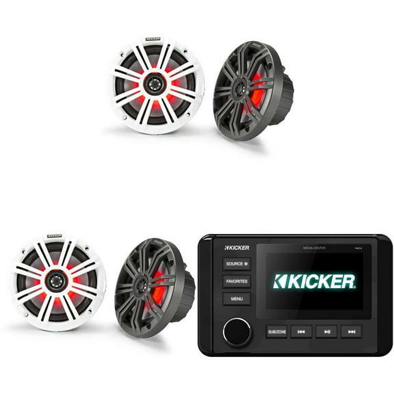 Kicker 46KMC4 Marine Gauge-Style Source & (2 Pair ) 45KM654L 6.5" Marine LED Speakers bundle