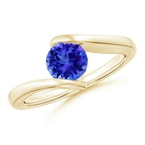 ANGARA Natural Bar-Set Solitaire Round Tanzanite Bypass Ring in 14K Yellow Gold for Women (Size-6mm) | December Birthstone, Birthday, Anniversary, Jewelry Gift for Women | Natural Tanzanite Ring