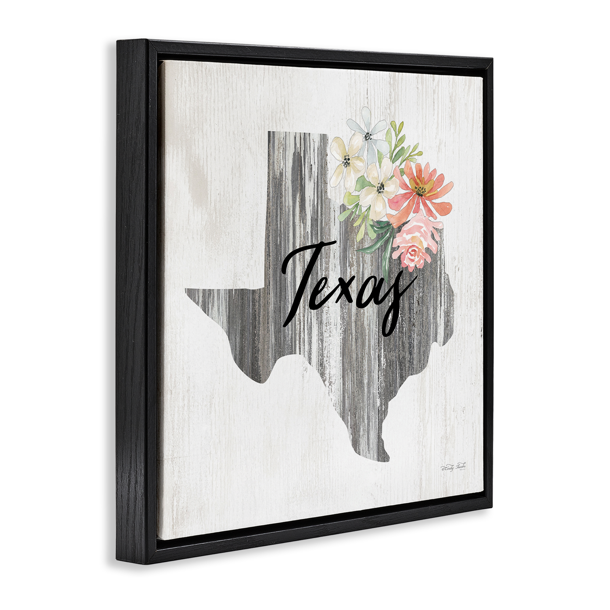 Stupell Industries Shabby Chic Texas Botanical & Floral Painting Black Floater Framed Canvas Art Print Wall Art, 18 x 18