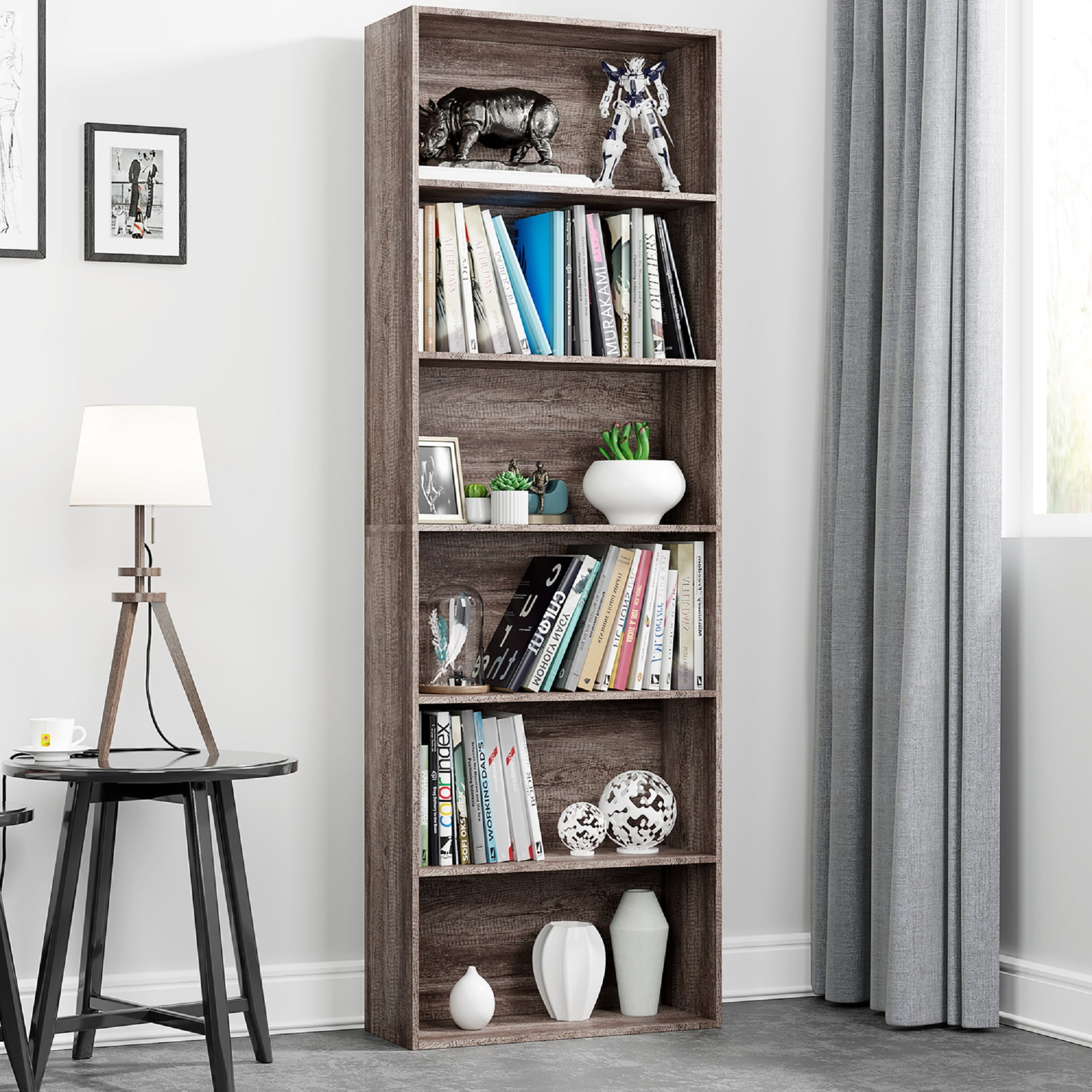 Homfa Universal 6 Shelf Bookcase 70.9"H Free Standing Bookshelf Display