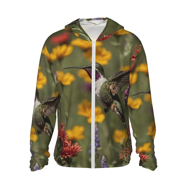 Balery Humming Bird Sudadera ligera de manga larga con capucha y protección solar UPF 50+ para hombre y mujer, ideal para pesca y running-3X-Large