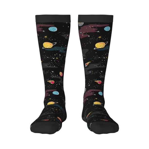Fotbe Galaxy Calcetas Divertidas Estampadas para Hombre y Mujer, Calcetas de Algodón hasta la Rodilla para Caminar, Correr, Enfermería y Embarazo