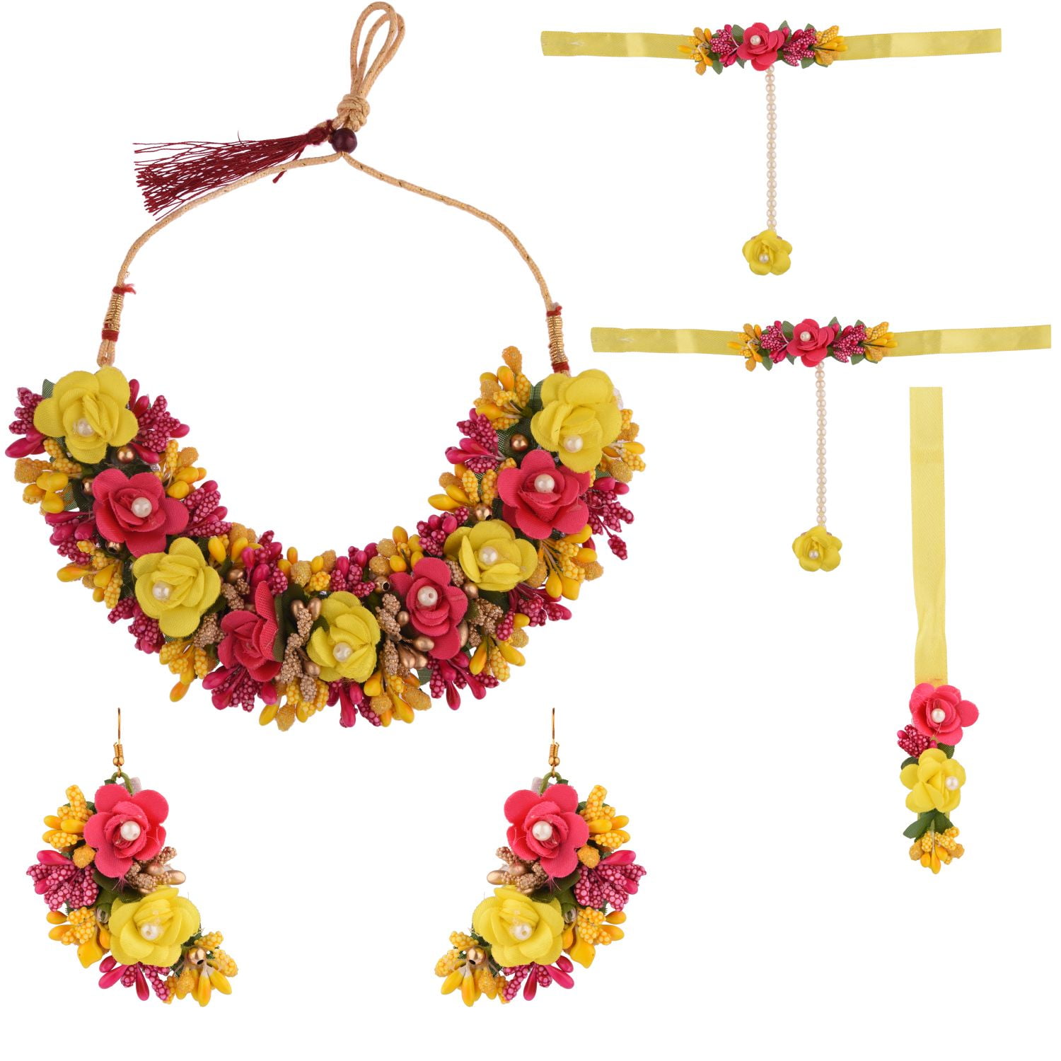 Efulgenz Indian Handmade Jewelry Flower Jewelry Set Faux Pearl Beaded