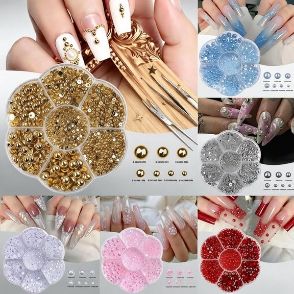 Mixed Size Half Round Pearls Nail Art Rhinestones Kit, Flatback Pearl Beads, for Gel Acrylic Nails DIY Crafts & Jewelry Making, Nail Art Supplies for Beginners Professionals Home Salon Daily Use