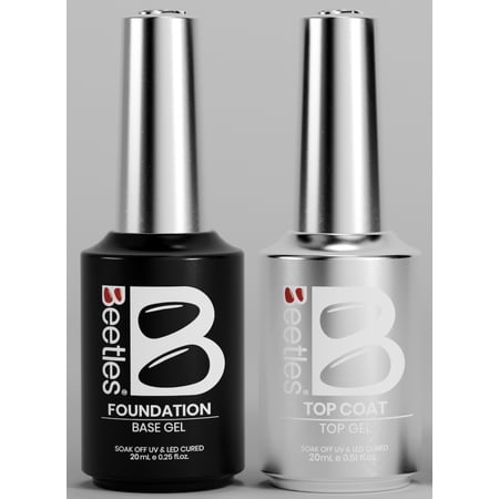Beetles Gel BT Set (Top coat 0.51oz & Base coat 0.51oz) – Long-Lasting, High-Gloss Soak-Off UV/LED Gel for Nail Art, Salon or Home Manicure