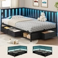 thumbnail image 4 of Twin Corner Bed Frame with Storage and Led Lights Metal Platform Bed Frame Twin Size with Storage Drawers & Charging Station Twin Size Daybed for Living Room,Bedroom,Guest Room,Wood Guardrail,Black, 4 of 9