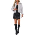 thumbnail image 2 of Chaqueta corta de pelaje sintético con cuello de solapa y abertura frontal para mujer Inspire Chic, color gris claro, talla S, 2 of 6