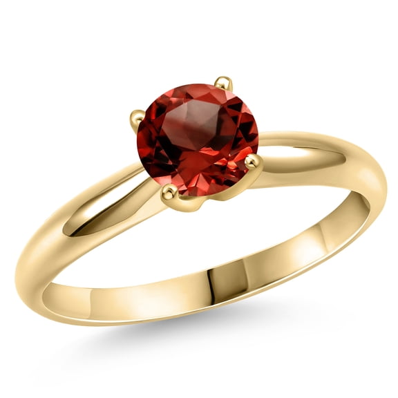 Gem Stone King 14K Yellow Gold Red Garnet Engagement Ring for Women | 1.50 Cttw | Round 7MM | Gemstone January Birthstone | Size 9