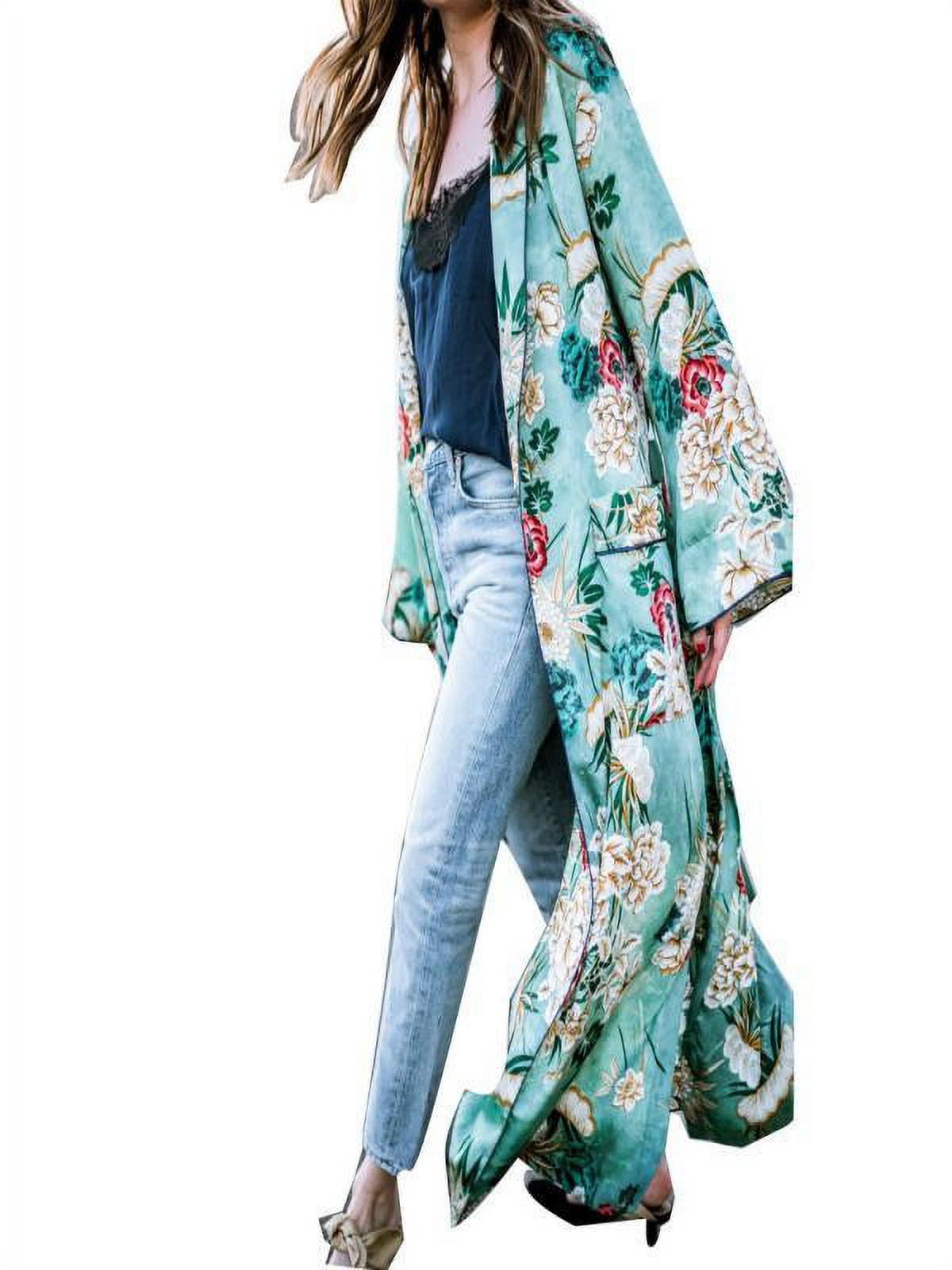 2019 Women's Long Sequin Outwear Kimono Lace Cardigan Blouse Cover Shiny Tops 