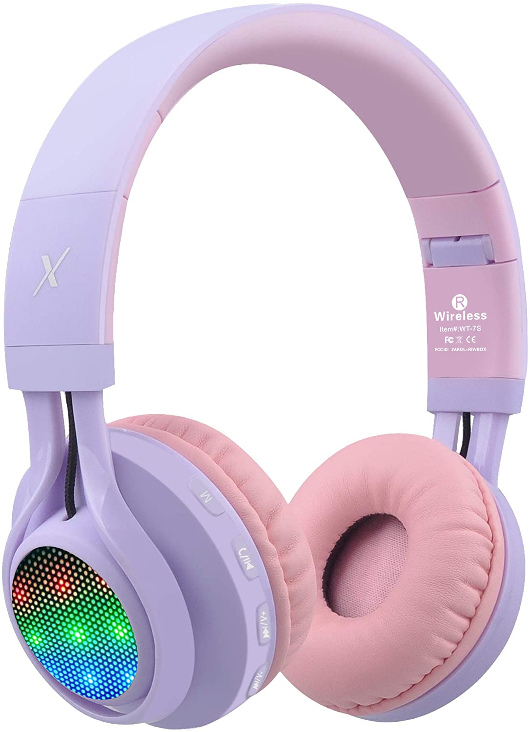 Riwbox WT-7S Bluetooth Headphones Light Up, Foldable Stero Wireless Headset with Microphone and Volume Control for PC/Cell Ph