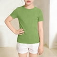 thumbnail image 4 of ITSAME Girls Short Sleeve Shirts Ribbed Knit Slim Fit Crewneck Tees Summer Basic Casual Tops Green Size 11-12, 4 of 7