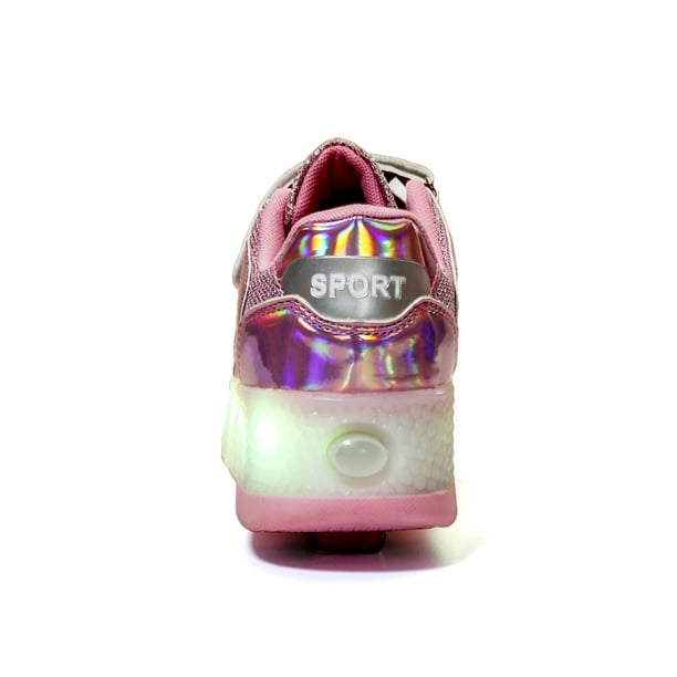 Chaussures LED lumiere Skateshoes Enfants Baskets Roller Usb Charge Noir  Double roue Garçons Filles Sneakers