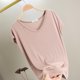 thumbnail image 1 of Pijama de manga corta para mujer, color liso, manga corta, camiseta fina con cuello en V, pijama de manga corta, blusa de poliéster para mujer, 1 of 8