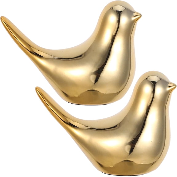 2 Pcs Golden Bird Statue Ceramic Small Sculpture for Home Decor Farmhouse Bookshelf Accent Decor
