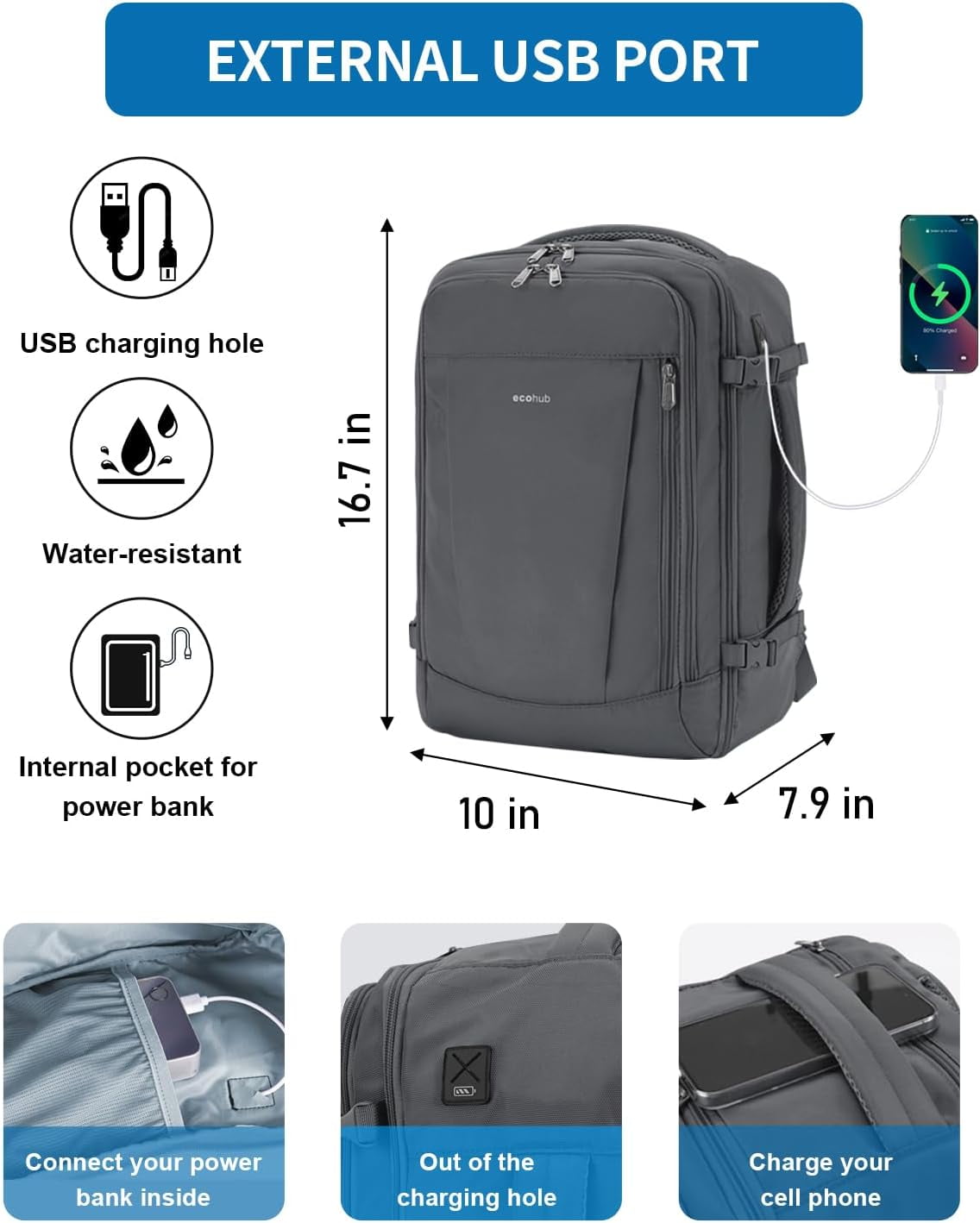 Travel Personal Item Backpack with Multiple Compartments Airline Approved Luggage Bag 25L Lightweight College Business Weekender Bag for Men & Women