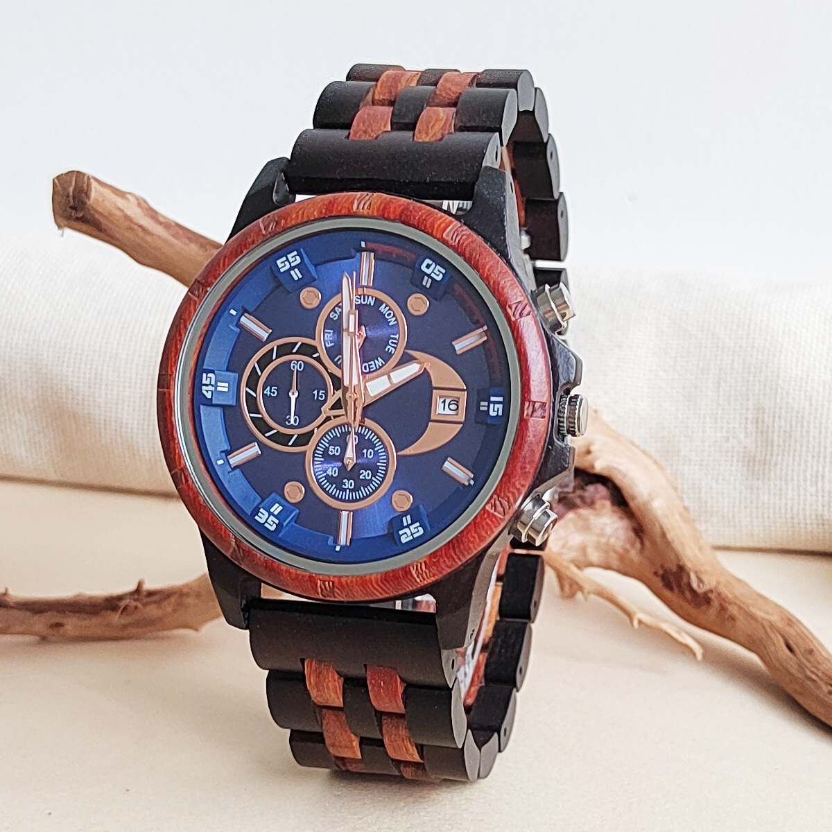Luxury Retro Timepiece Quartz Movement, Elegant Watch for Men, Durable and Precise Timekeeping, Wooden Round Dial Mechanical Watch, Wooden Strap, Classic Vintage Style