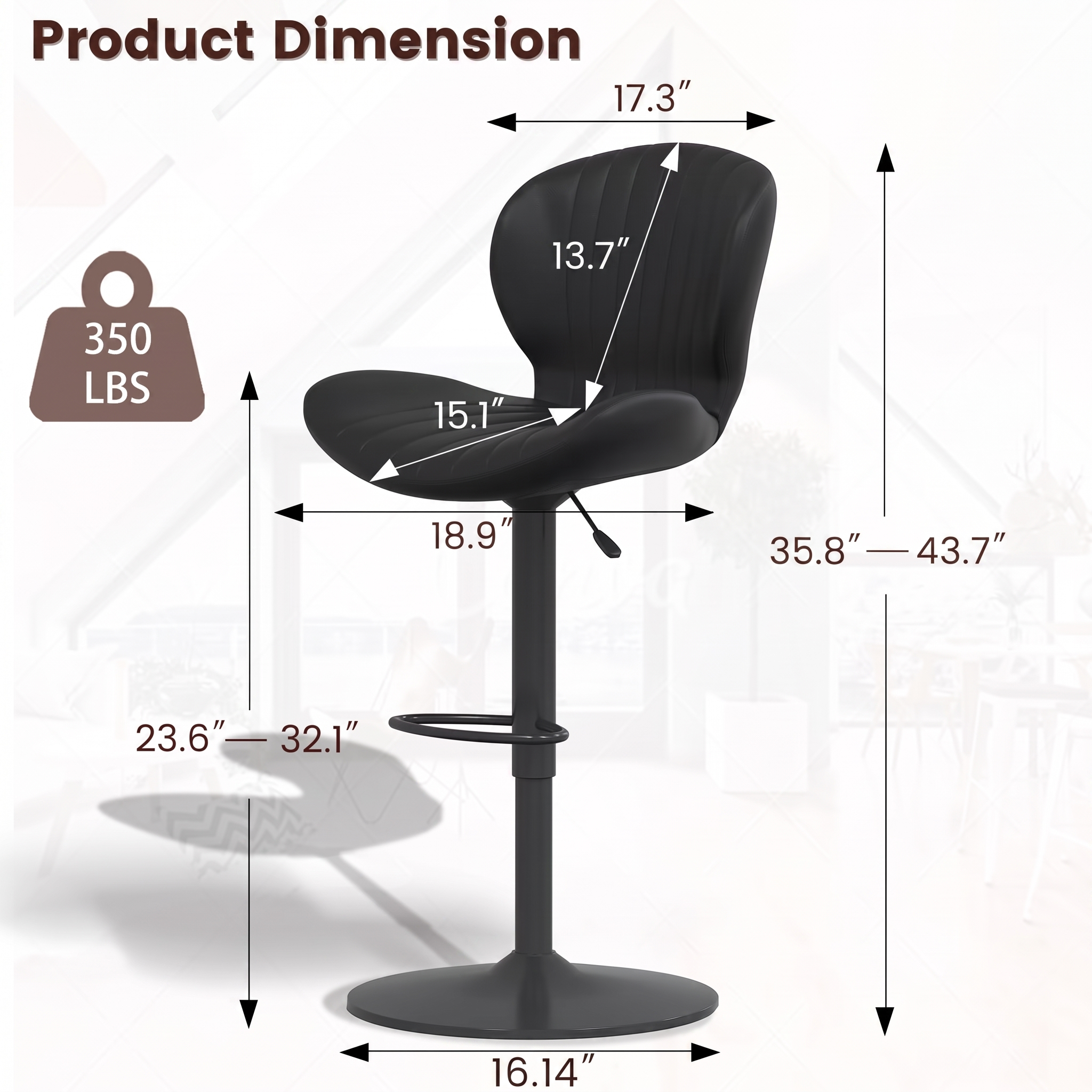 Waleaf Modern Adjustable Bar Stools Set of 2, Black photo 8