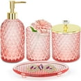 thumbnail image 1 of Juego de accesorios de baño Haturi de cristal rosa, 4 piezas con dispensador, 1 of 6