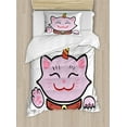 thumbnail image 1 of Unicorn Cat Duvet Cover Set Twin Size, Pink Maneki Neko Symbol of Happiness Luck Success Love Asian Culture Cartoon, Decorative 2 Piece Bedding Set with 1 Pillow Sham, Multicolor, by Ambesonne, 1 of 3