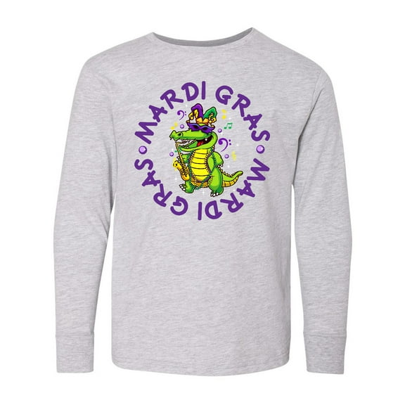 Inktastic Mardi Gras 2021 Party Alligator Long Sleeve Youth T-Shirt