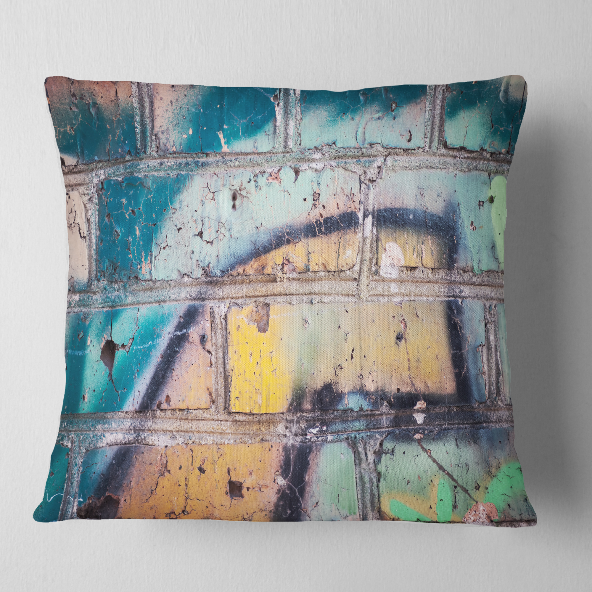 Designart Old Brick Graffiti - Street Art Throw Pillow - 16x16