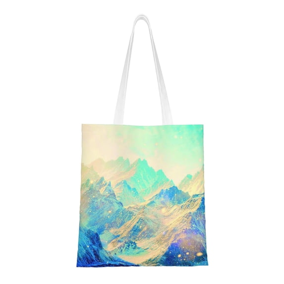 YFYANG Reusable Cotton Canvas Tote Shopping Bag, Snowy Mountain Pattern Washable Portable Grocery Bag for Daily Travel