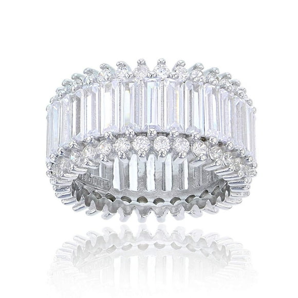 Sterling Silver Cubic Zirconia Round & Baguette Eternity Ring, Size 6