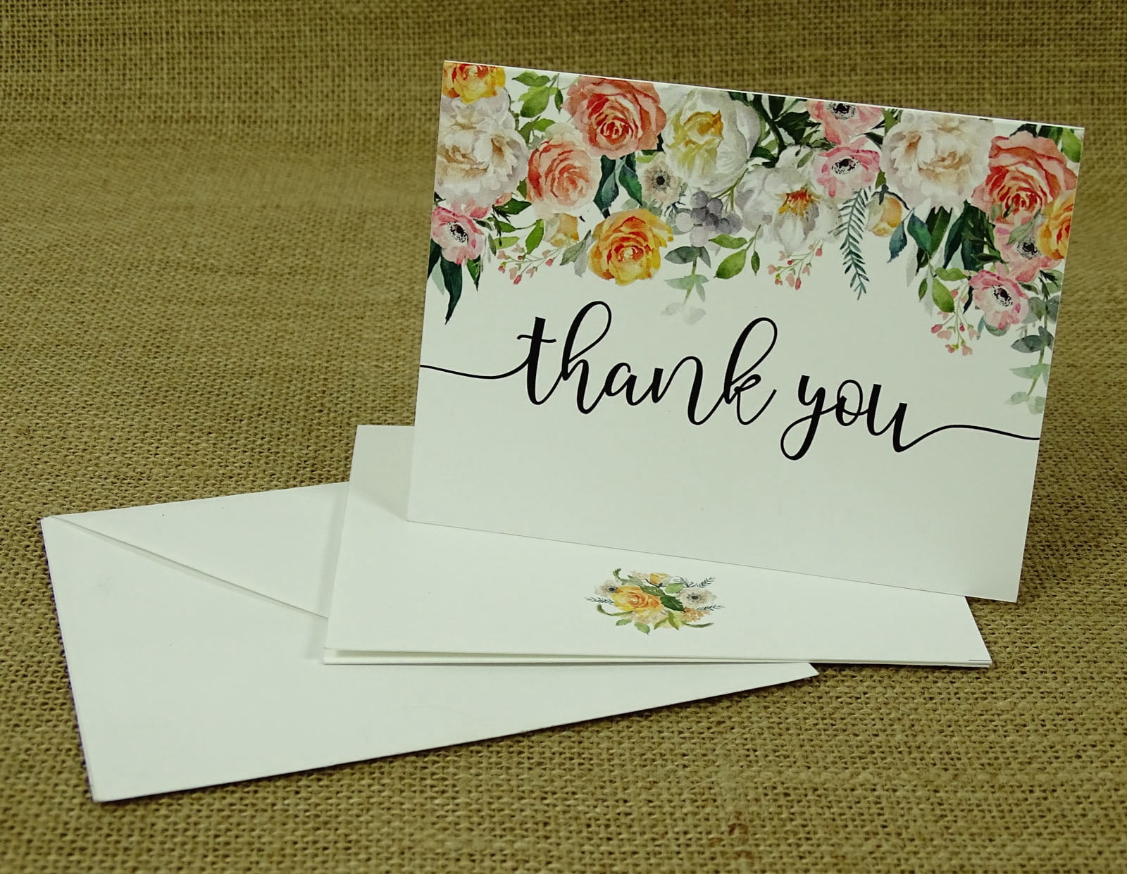 Darling Souvenir Roses Floral Wedding Thank You Greeting Cards Pack Of 36 Pcs With White Envelopes