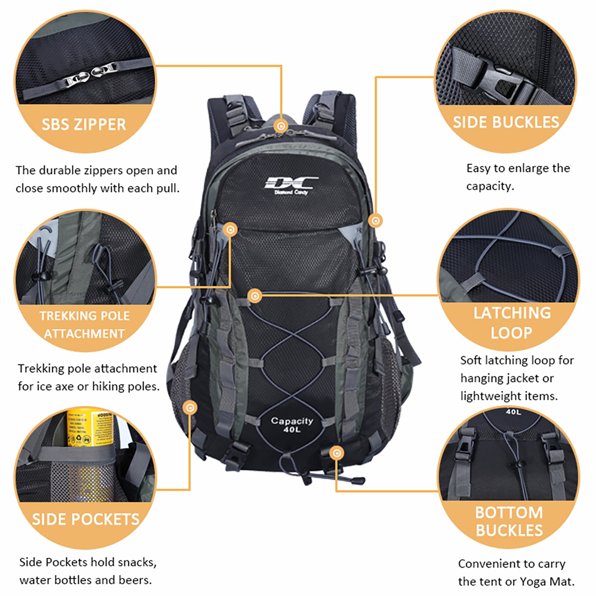 DC Diamond Candy Strong Lightweight Hiking Backpack for Adults 40L Day Pack for Trip Waterproof Travel Camping Walmart