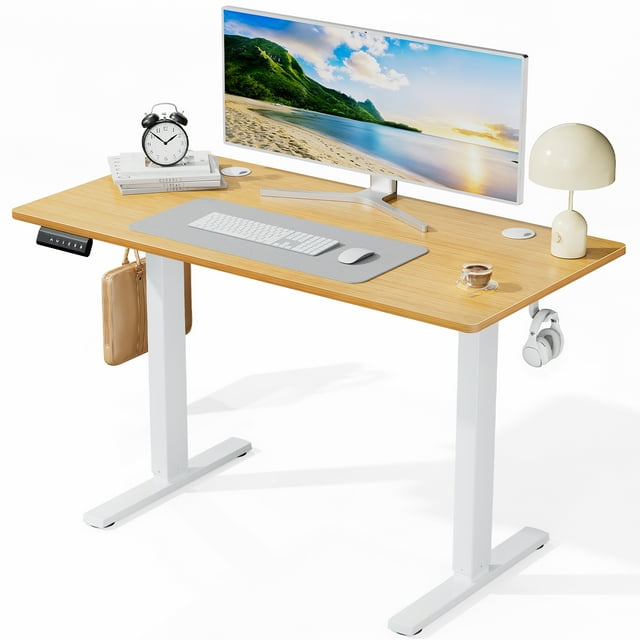 EDX Electric Adjustable Height Sit Standing Desk, 48 x 24 inch Splice Board for Home Office, Oak
