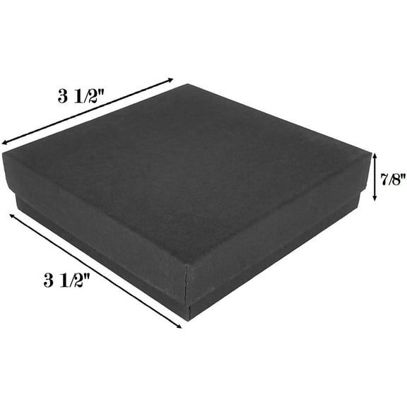888 Display - Pack of 15 Boxes of 3 1/2" x 3 1/2" x 7/8" H Matte Black Kraft Cotton Filled Jewelry Boxes