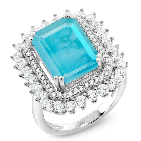 Gem Stone King 5.60 Ct Emerald Cut Green Turquoise 925 Sterling Silver Ring