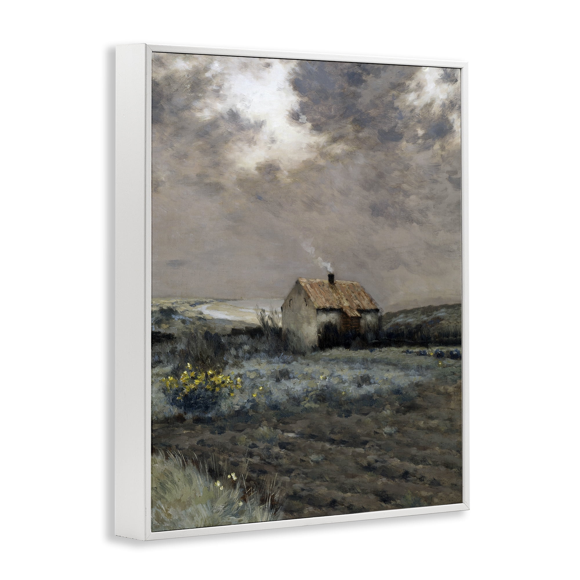 Cabin in Overcast Field White Framed Giclee Art, design by Lettered and Lined