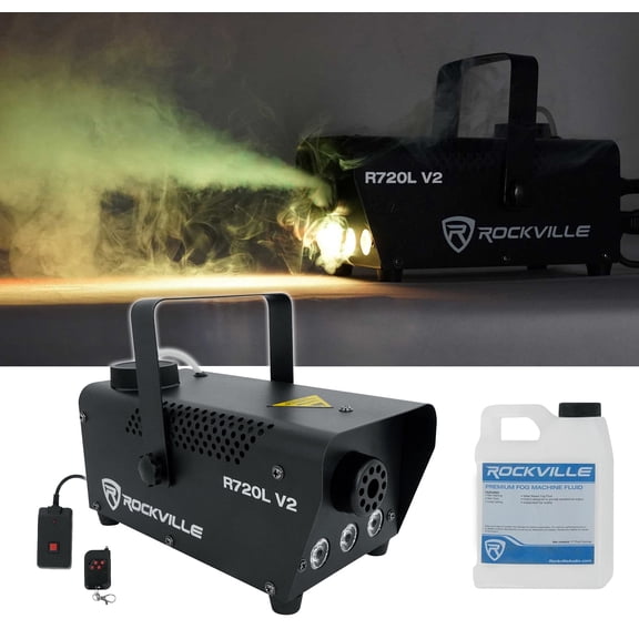Rockville R720L V2 440W Fog Machine with RGB LED Lights, Wireless Timer Remote, 3000 CFM Output, Fast Heat Up, for DJ Party Stage