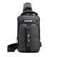 thumbnail image 2 of Mochila bandolera para hombre mujer | Bolsa de pecho ajustable para el hombro con orificio para auriculares | Poliéster ligero | Tamaño compacto para tabletas de 7,9" | Azul Caqui Gris Oscuro | 11,8, 2 of 7