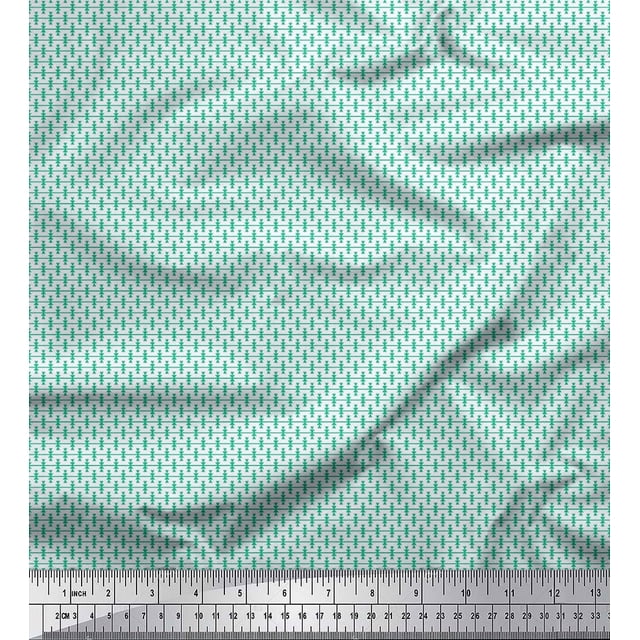 Soimoi Polyester Crepe Fabric Stripe & Triangle Small Printed Craft Fabric by The Yard 42 Inch Wide