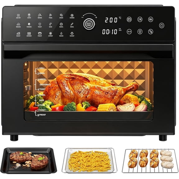 Air Fryer Toaster Oven Combo, 18-in-1 Functions, 32QT Capacity, 1800W Convection Oven with 360° Rotisserie, 4-Layer Cooking & Complete Accessories