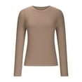 thumbnail image 3 of JGGSPWM Women's Ribbed Crewneck Long Sleeve Slim Fitted Casual Tights Plain Basic T Shirts Tops Khaki M, 3 of 7
