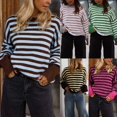 thumbnail image 2 of 2026 Fall/Winter New Women's Crewneck Brown and Light Blue Striped Oversized Knit Sweater, 2 of 6