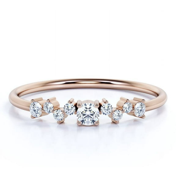 JeenMata Cluster Round Brilliant Real Diamond Stacking Ring in Solid 10k Rose Gold