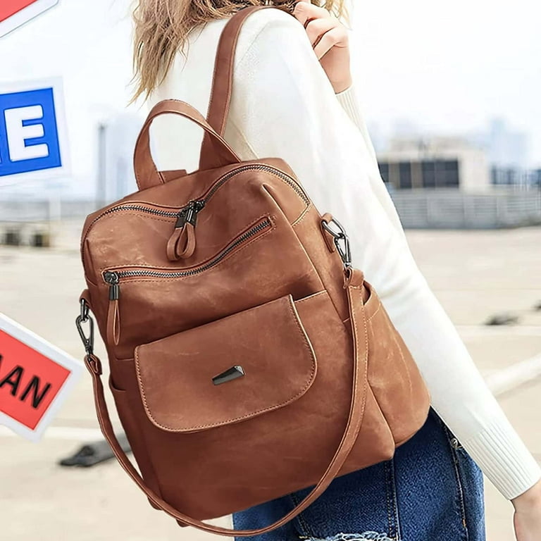 BATE Backpack Purse for Womens, Waterproof PU Leather Travel Backpacks  Handbags, Ladies Casual Shoulder Bags Brown