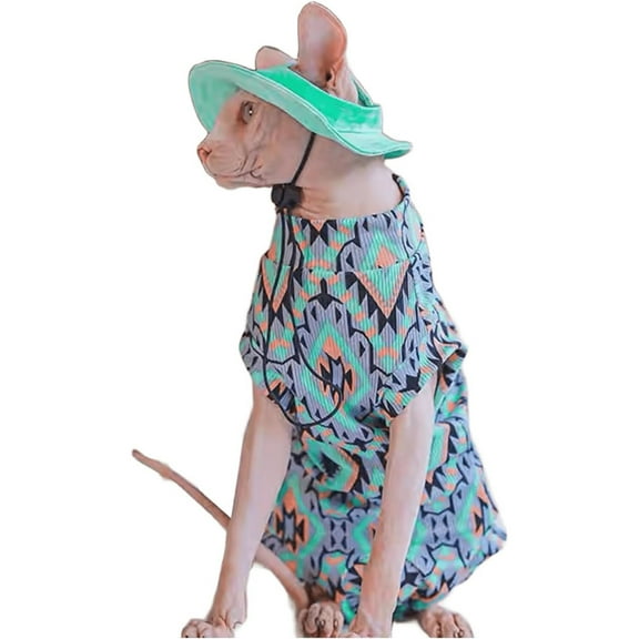 UOSIA Sphynx Cat Shirt Sun Hat Set Cute Soft Stretchy Summer Hairless Cat Vest Clothes