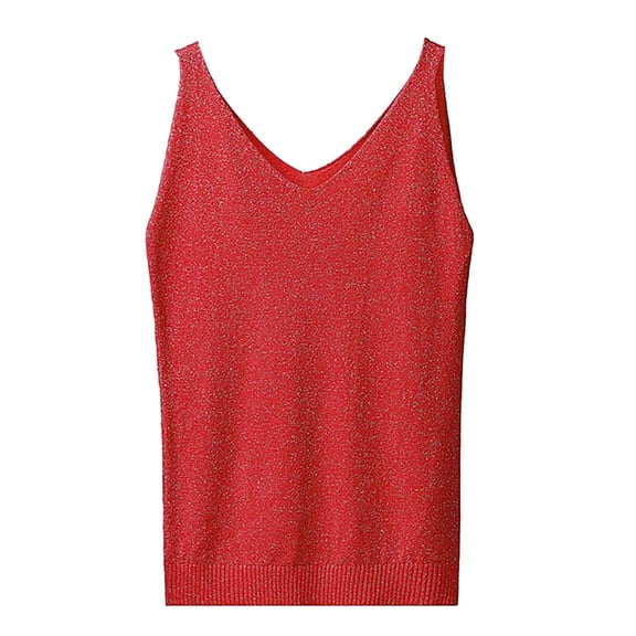 Womens Tops Solid Color V Neck Sequin Camisole Knit Sleeveless Sparkly Tank Top Versatile Blouse for Casual And Daily Wear A Size Tank Tops for Women