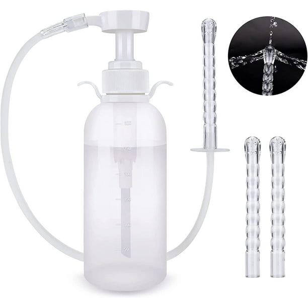 Irrigador vaginal de 300 ml - Kit de limpieza vaginal con irrigador anal, 3 cabezales de boquilla - Enema de presión manual reutilizable, regalo de limpieza de colon femenino (300 ml / 10.1 oz)