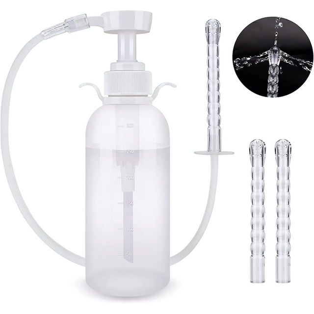 Irrigador vaginal de 300 ml - Kit de limpieza vaginal con irrigador anal, 3 cabezales de boquilla - Enema de presión manual reutilizable, regalo de limpieza de colon femenino (300 ml/10,1 oz)